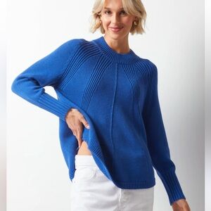 Zakat & Plover XL Mock Neck Sweater Chunky Thick Cotton Royal Blue Winter